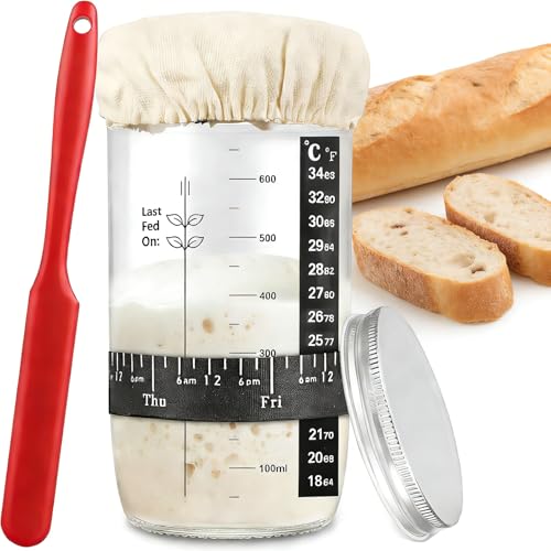 Tefrine Sourdough Starter Jar 730ml, 24oz Glass Sourdough Starter Kit with Lid, Reusable Sourdough Bread Baking Supplies, Home Baking Supplies