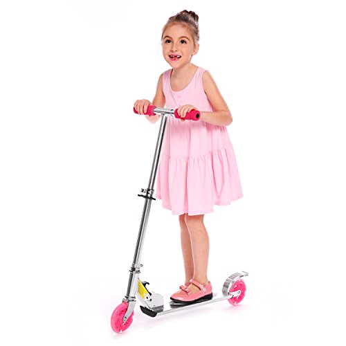AMDirect Patinete Plegable con 2 Ruedas Luces Led Manillar Ajustable en Altura Patín Scooter para Niños 6 Años en Adelante (Tipo2 Rosa)