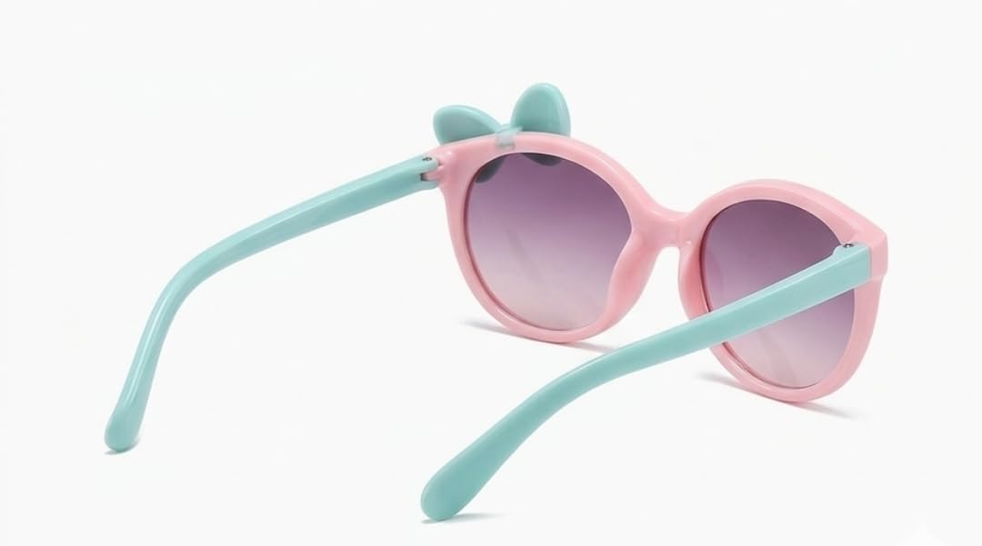 EYVORA EYEWEAR UV Protected Girl's Bow Cute Sunglasses Baby Personality Cartoon Travel Sunshade Glasses For 4 to 9 years (GREEN PINK) 1