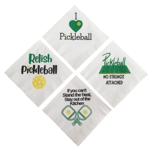 Pickleball Pickle Ball Napkin, Set of 20, Drink Beverage Cocktail Pary Size, 5 Inch, Paper, White Green Yellow