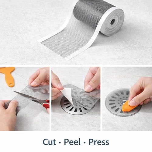Image of Drain Hair Catcher 5 Meter Roll | Self Adhesive Shower Drain Filter Mesh | Bathroom Floor Drain Hair Trap | Kitchen Sink Strainer Net | Cut to Size Disposable Anti Clog Drain Protector