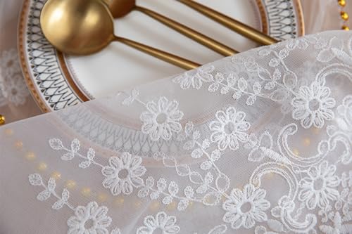 Nappe de table fleurs brodée dentelle avec élégante bordure - 7
