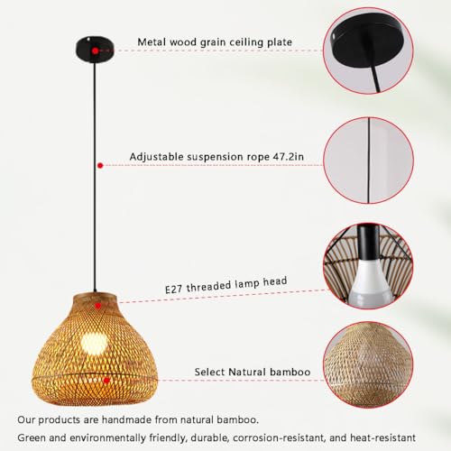 Lámpara colgante de techo de mimbre con cable ajustable para cocina 4