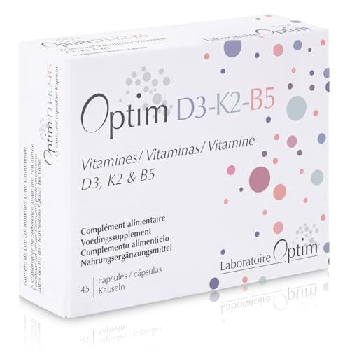 Optim D3-K2-B5 Vitaminas, 45 Cápsulas - Vitaminas D3, K2 y B5 Suplemento dietético