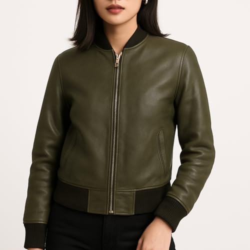 Image of Premium Lambskin Leather Bomber Jacket for Men & Women - Trendy, Lightweight, Soft Real Leather with Relaxed Fit - All Season