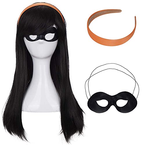 Morvally Long Black Straight Wig With Bang Cosplay Costume Halloween Wigs With Orange Headband And Eye Mask For Kids Girls Women #TOP1