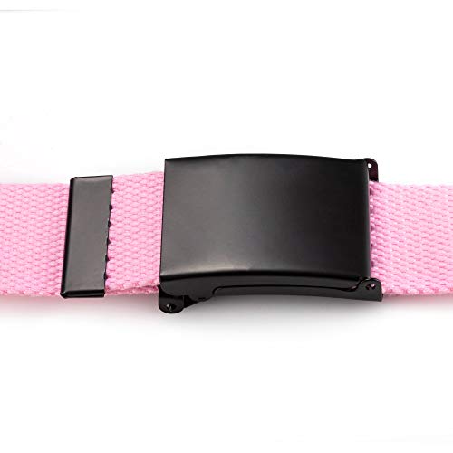 Cut To Fit Canvas Web Belt Size Up To 52" With Flip-Top Solid Black Military Buckle (Light Pink) #TOP4