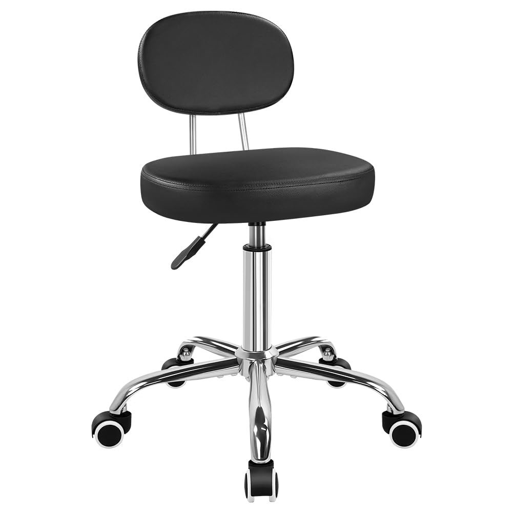 KKTONER Home Office Chair Rolling Stool with Swivel Wheels Adjustable Height Work Chair Matte PU Leather Drafting Stool