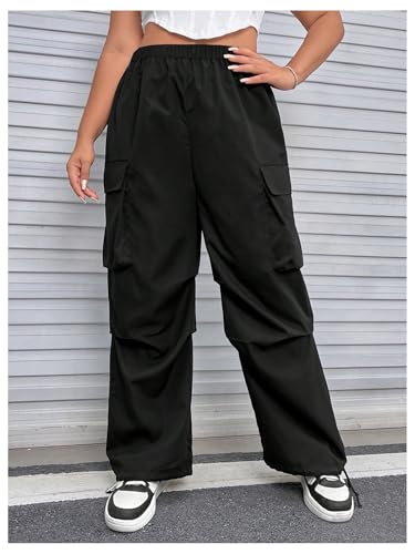 OYOANGLE Women's Cargo Pants Elastic Waist Flap Pocket Ruched Y2K Parachute Trousers Workout Joggers2