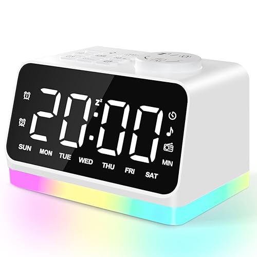 JALL Digital Alarm Clock with FM Radio for Bedroom, 8 Colors Night Light with 2 Charging Port, Sleep Sound Machines with Timer, Dual Alarm, Loud Alarm and Easy to Use for Seniors and Kids as Gift