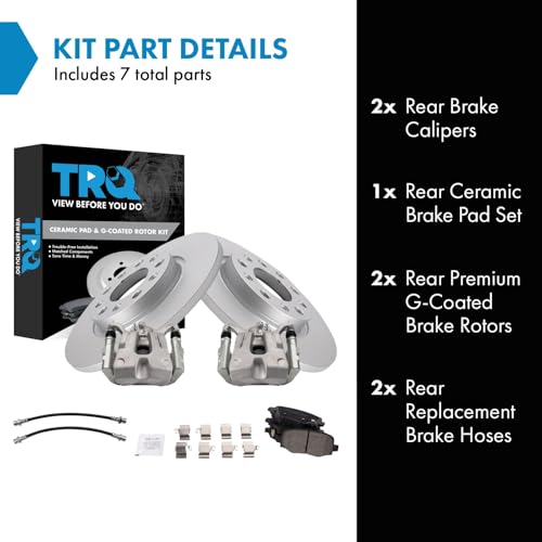 Image of TRQ Rear Brake Pad and Rotor Set Ceramic Coated Rotors Calipers Hoses Compatible with 2015-2017 Chrysler 200