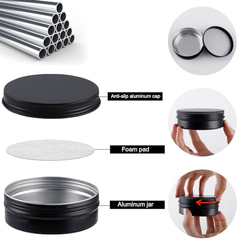 60 Pack Round Cans with Screw Lid 4 Oz Aluminum Metal Tins DIY Food Candle Containers for Lotion Bars, Balms, Salve, Spices, Beard Balm, Crafts with 4 Markers 2 Sheets Label Stickers3