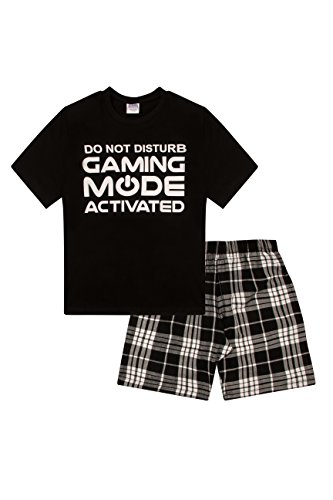 The Pyjama Factory - Pigiama corto con pantaloncini a quadretti, scritta: “Do Not Disturb Gaming Mode Activated”, colore: Nero Nero 13-14 Anni