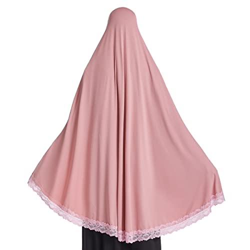 ABAFIP Long Hijab Women Muslim Arabian Islamic Lace Trim Full Cover Head Wrap Scarf Turban Cap Prayer Hijab