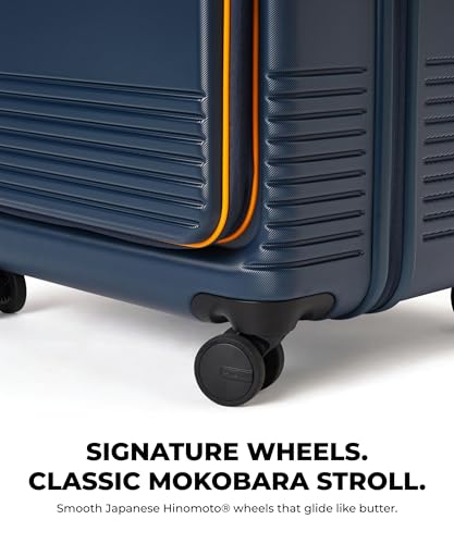 Image of MOKOBARA Access Trunk Luggage Expandable Trolley Bag-77cm(105L expands Upto 115L),Polycarbonate Hardshell,Flat-Top Opening,TSA Lock,8 Silent Wheels,for 15+ Day Trip,Blue &Yellow(Ocean Sunray)