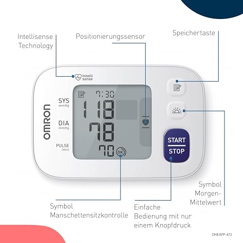 OMRON RS4 Automatisches Handgelenk-Blutdruckmessgerät, Testsieger Stiftung Warentest 11/2023,...