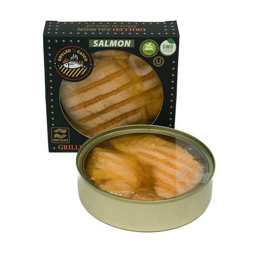 Grilled Catch Canned Fish Variety Pack – Wild Caught Mackerel, Grilled Salmon, Yellowfin Tuna & Herring in Olive Oil, Kosher, Gluten Free, High Protein