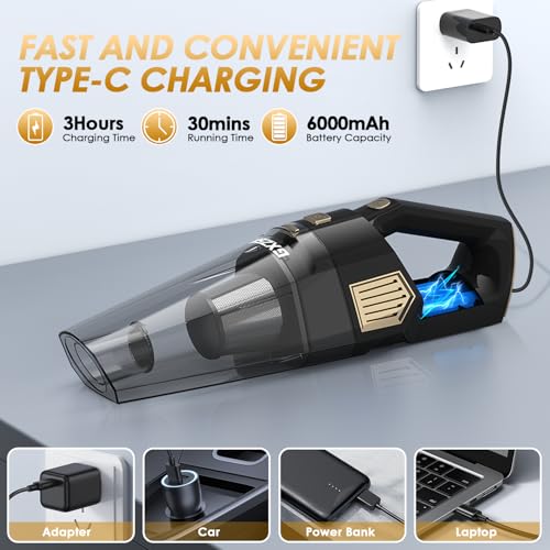 Image of Gxzsk Handheld Vacuum Cordless, 15000PA Strong Suction Hand Held Car Vacuum Cleaner Rechargeable, Portable Hand Vacuum with Multi-Nozzles & Washable Filter for Home Office, Car, Pets