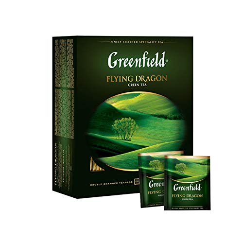 Greenfield Flying Dragon Green Tea Collection Finely Selected Speciality Tea 100 Double Chamber Teabags With Tags in Foil Sachets