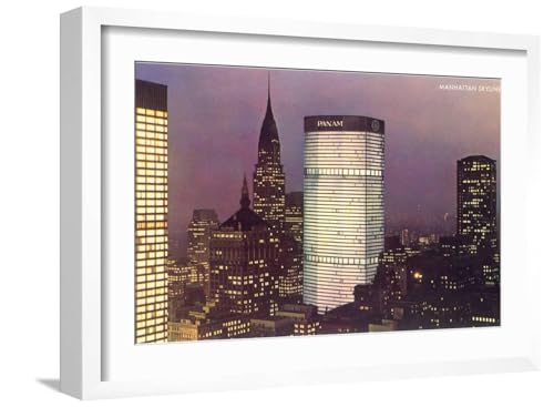ART.COM Wall Art Print Pan Am Building and Manhattan Skyline, New York City on White Frame, 22" x 16"