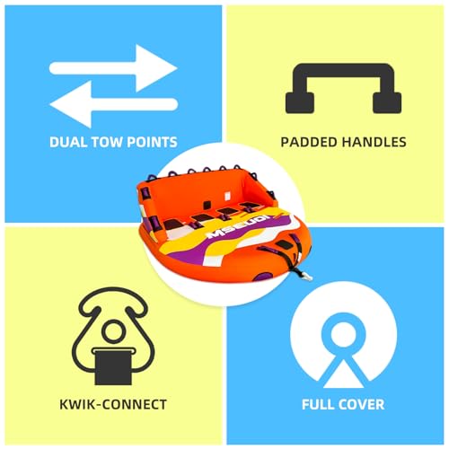 Image of Inflatable Water Towable Tube for Boats Heavy-Duty 1-3 Rider Tow Tube with Reinforced Handles, Quick-Connect Tow Rope, Rapid Air Valve