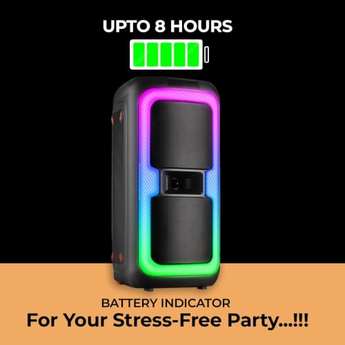 Image of OBAGE 100W Party Speaker with Wireless Karaoke Mic | Dual 8 inch Drivers & 2.5 inch Tweeter | 8000mAh Battery with Up to 8 Hours Playtime | Bluetooth v5.3, Digital EQ