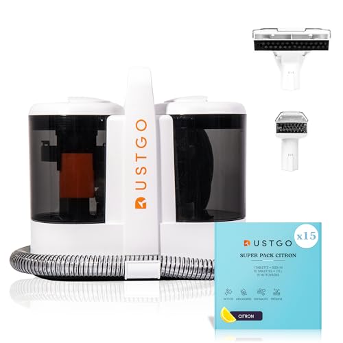 DUSTGO - Shampouineuse Canapé Tissu, Nettoyeur pour Tapis & Moquettes, Moteur 600W, Compact et Portable, Nettoyeur Voiture, Réservoir Amovible, Pour Meubles, Escaliers, Tissus d’Ameublement