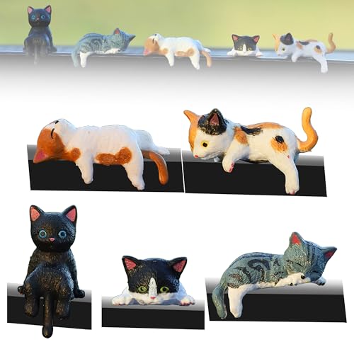 Image of Odetina 5Pcs Mini Cat Figurines, Small Resin Animal Figures, Car Dashboard Decor Computer Monitor Home Office Desk Ornament