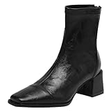 XIEPP Bottines douces et confortables pour femme, bout carré, talon épais avec fermeture éclair à l'arrière, Noir , 39 EU