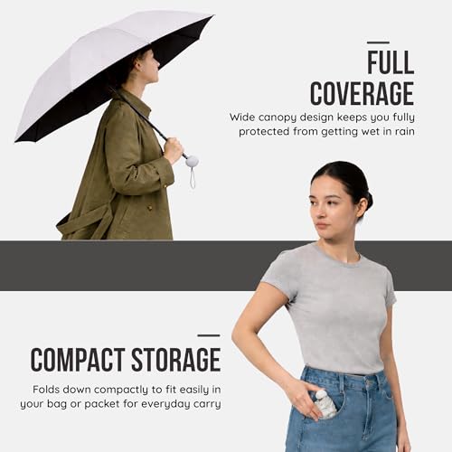 Image of Robustt Capsule Mini Foldable Travel Umbrella | Beige | UPF 50+ UV & Rain Protection | 3 Fold Compact | for Women, Men & Kids | Windproof, Waterproof, Pocket-Size with Storage Case