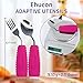 Ehucon Adaptive Utensils,Weighted Angled Silverware,Parkinsons Aids,Curved Non-Slip Easy Grip Spoon and Fork Set for Tremors,Disabled,Handicap,Elderly,Arthritis (Right Hand,Pack of 2,Rose Pink)