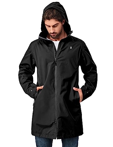 Image of Little Donkey Andy Men's Waterproof Long Rain Shell Jacket Windbreaker | 1OO% Waterproof 3 layer Long Jacke,Hidden Hood, Lightweight Outdoor Rain Coat for Hiking Golf Travel