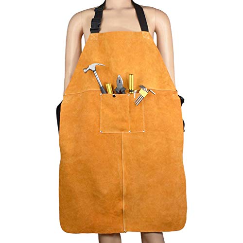CHUNCIN - Tablier de soudage en cuir, tablier à outils de chaleur et de soudage en cuir résistant aux flammes, tablier de travail de soudeur ignifuge intense, réglable for les femmes et l'homme