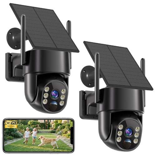 Noahlink 2K Security Cameras Wireless Outdoor, 5G & 2.4 WiFi Cameras for Home Security Solar/Battery Powered with Solar Panel, 360° PTZ Human Detection, Color Night Vision, Works with Alexa(2 Pack)
