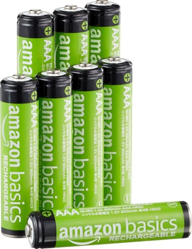 Amazon Basics paquete de 8 baterías AAA recargables de NiMH de alto rendimiento, 800 mAh, 1,2 V, se recargan hasta 1000 veces, precargadas