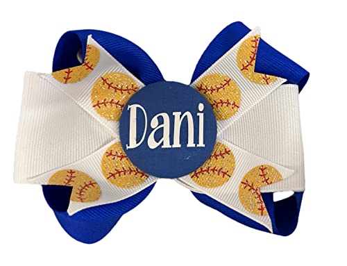 Football Red, Navy Blue & White Hair Bow Clip For Girls, Personlized Glitter Sports Ribbon Clip For Ponytail Hair Tie, Sister #TOP5