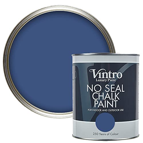 Vintro | No Seal Chalk Paint | Deep Blue | Interior & Exterior Use | Furniture | Walls | Wood | Metal | 1 Litre (Paris Blue)