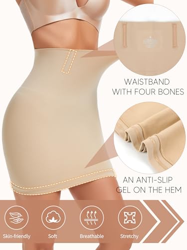 SLIMBELLE Half Slip Shorts for Women Under Dresses Tummy Control Slip Dress With Built In Anti Chafing Boyshorts Panties4
