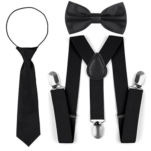 TMRBBesty Tirantes Ajustables en Forma de Y con Pajaritas, Niños y Niñas, 1-12 Años, Negro, Sólido, Clip, Talla Única, Poliéster/Elastano, Clásico