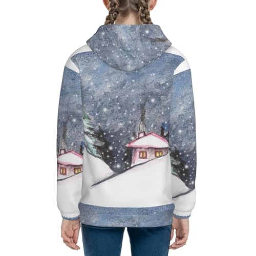 Watercolor Winter Landscape For Christmas Kids Pullover Hoodies Boys Sweatshirts Girls Athletic Clothes with Pocket4