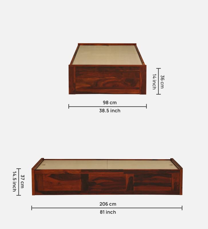 Image of Solid Sheesham Wood Urban Single Bed with Box Storage | Wooden Single Bed Cot Palang Furniture for Bedroom Living Room Home and Hotel (Honey Oak Finish)
