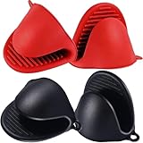 BAHME 2 Pares de Mini Manoplas de Silicona para Horno, Guantes de Silicona para Cocinar, Manoplas Antideslizantes y Resistentes al Calor Para Airfryer, Cocinar, Hornear y Asar (Negro y Rojo)