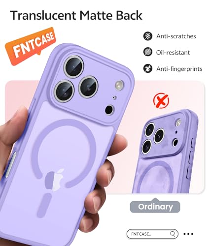 Image of FNTCASE for iPhone 17 Pro Max Case: [Compatible with Magsafe] Translucent Matte Cases with [Full Camera Protection] [Screen Protector] Military Grade Shockproof Protective Phone Cover - Light Purple
