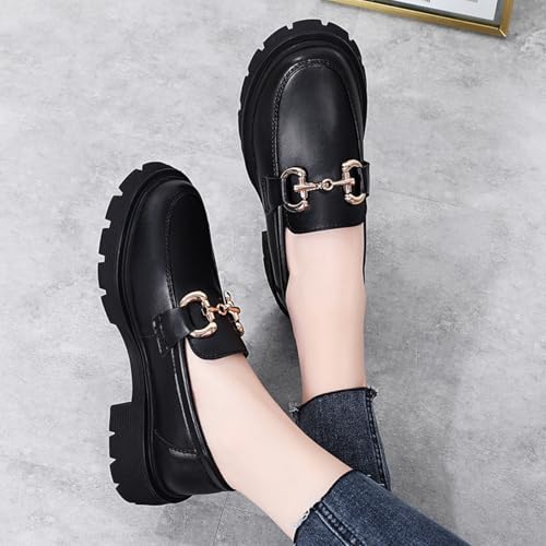 Women Chunky Platform Loafers Comfy Slip-On Penny Loafers Dressy Shoes Work School Party with Buckle (Cream Color,7)3