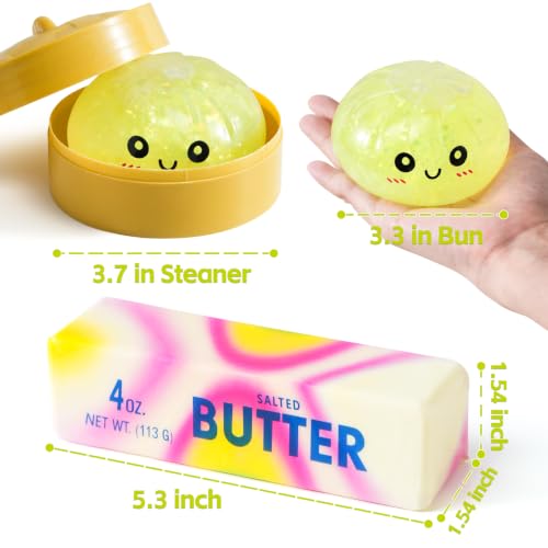 Dumpling Squishy 2 Packs Butter Squishy, Glitter Dumpling Squishys Mystery Box Squeeze Fidget Toys Slow Rising Squishies Stress Balls for Anxiety Relief, Party Favors Gifts for Kids & Adults - Image 3