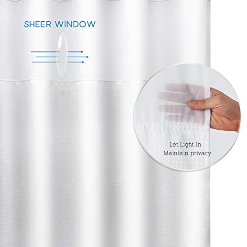 Arichomy【2023 Upgraded】 Shower Curtain Set Waffle Weave Curtain Fabric Shower Curtain Set 250Gsm Hookless Removeable Liner, Machine Washable 71By 74Inch, White #TOP2