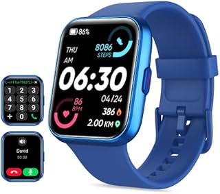 Smartwatch Herren mit Telefonfunktion,1,7'' Uhren Damen mit Alexa großem Farbdisplay 60 Sportmodi Fitnessuhr Pulsuhr SpO2 Schlafmonitor Schrittzähler IP68 Wasserdicht Fitness Tracker Blue