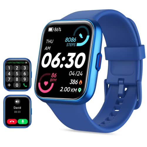 Smartwatch Herren mit Telefonfunktion,1,7'' Uhren Damen mit Alexa großem Farbdisplay 60 Sportmodi Fitnessuhr Pulsuhr SpO2 Schlafmonitor Schrittzähler IP68 Wasserdicht Fitness Tracker Blue