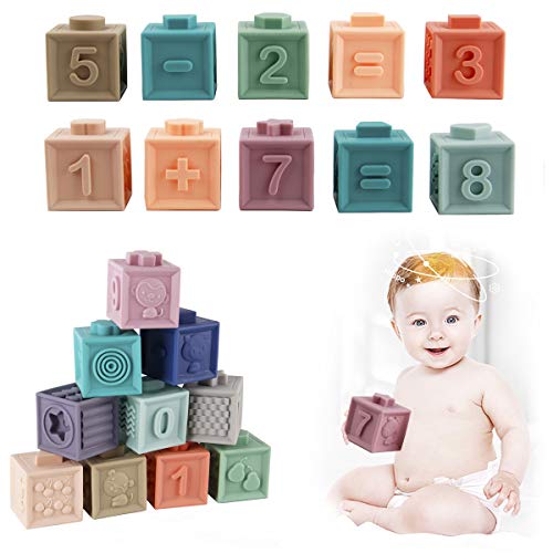 Bobxin 15 Pcs Baby Blocks Toys Soft Stacking Blocks Baby Sensory Ball Teether Infant Bath Toys Squeeze Play With Numbers Shapes Animals Fruit And Textures Toy For Babies Toddlers 6 Months #TOP5