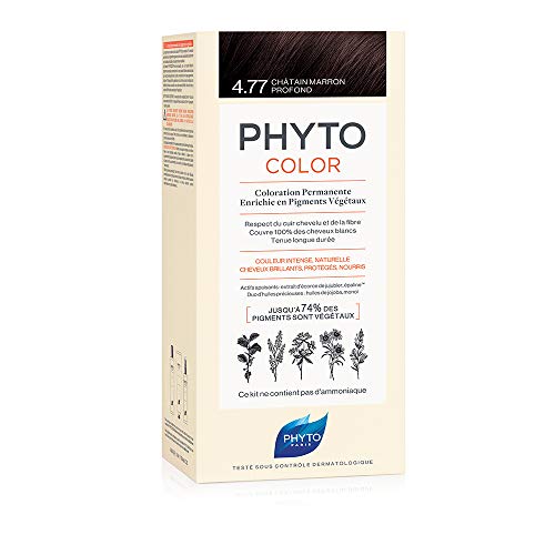Phyto Phytocolor 4.77 Brun Intense Coloration Permanente sans Ammoniaque, 100% Couverture Cheveux Blancs